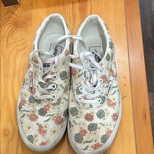 Vans Floral Canvas Low-Top Sneakers - Cream with Pink, Green & Yellow Flowers